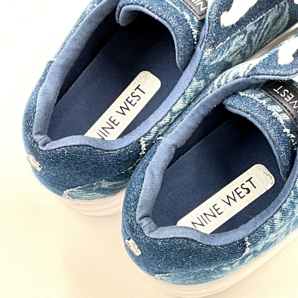 Nine West Size 9 Sneakers Blue Floral Paisley Denim Platform NEW Bestie  $79